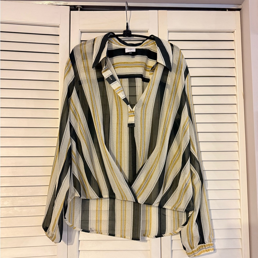CAbi Striped Blouse - Yellow, Black, and White